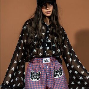 NWT Dressed in Lala Star cropped chiffon blouse size s/m